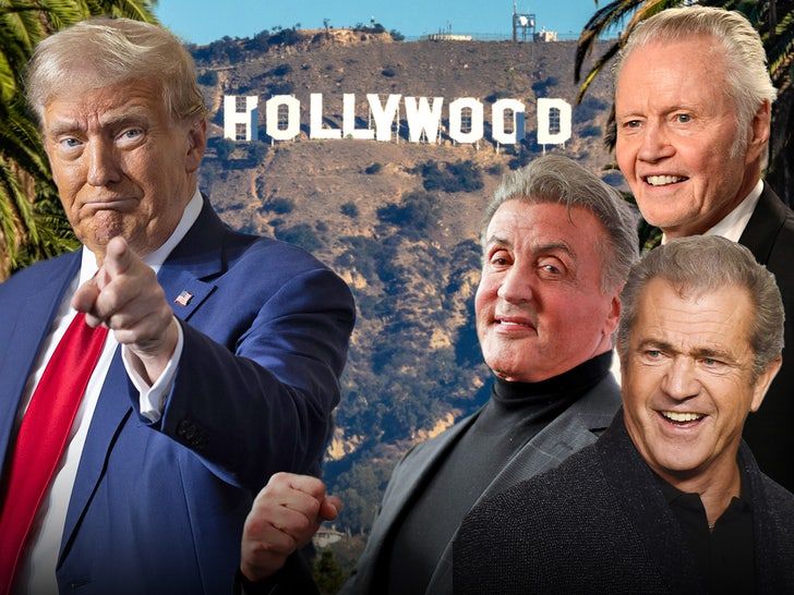 donald trump Jon Voight, Mel Gibson, and Sylvester Stallone hollywood main getty composite.