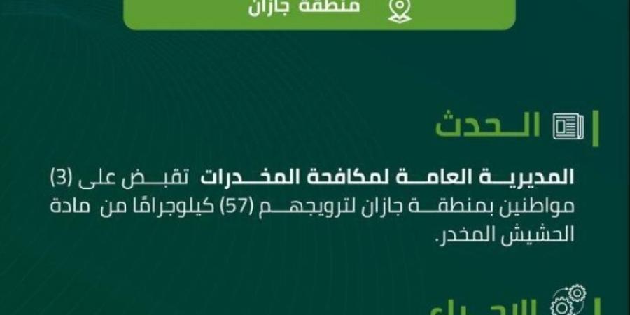 مخدرات جازان تقبض على (3) مواطنين لترويجهم (57) كيلوجرامًا من الحشيش المخدر - عرب فايف