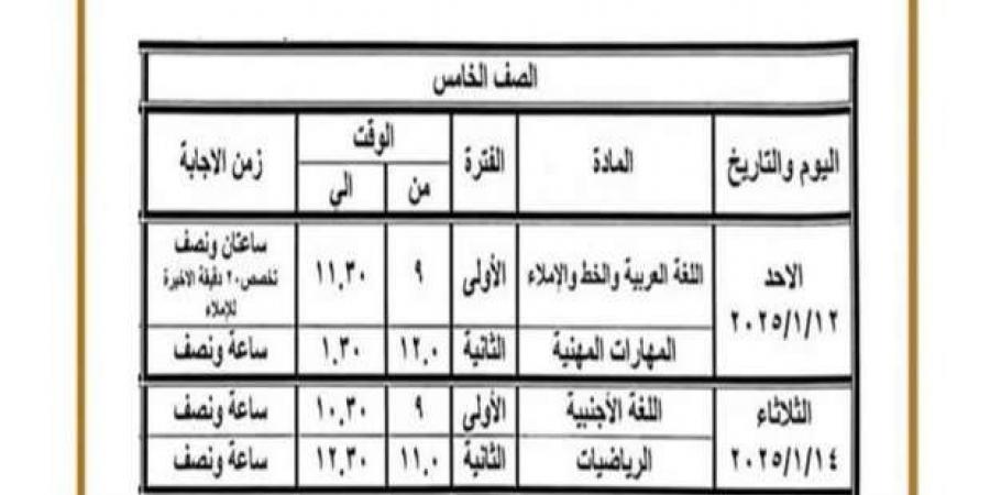 تنطلق اليوم.. جدول امتحانات الصفين الخامس والسادس الابتدائي ببني سويف - عرب فايف