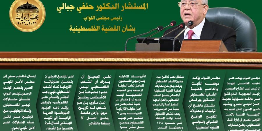 قضية شعب ينضال.. أهم تصريحات رئيس مجلس النواب بشأن القضية الفلسطينية ورفض التهجير.. انفو - عرب فايف