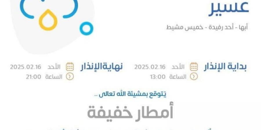 مركز الأرصاد ينبه من تكون أمطار على منطقة عسير - عرب فايف